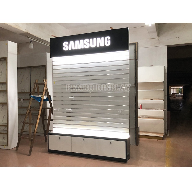 Estante de exhibición de vidri - Phone Accessories Shop Design reseña y precio